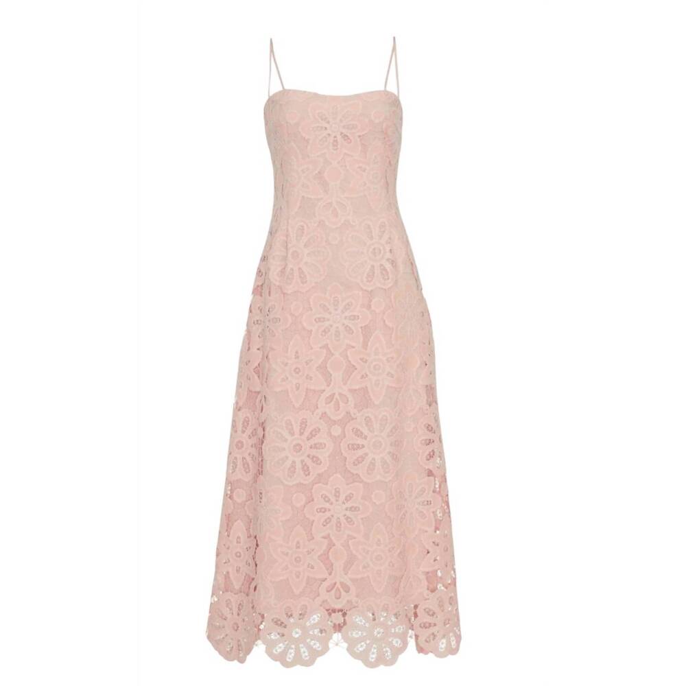 Lela Rose Peach Floral Lace Midi Dress